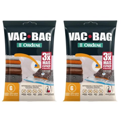 Kit 2 Sacos a Vácuo para Roupas 55x90cm Impermeável Grande Vac Bag Ordene Organizador Mala de