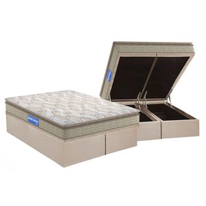 Cama Box Baú King: Colchão Espuma D45 Probel Guarda Costas Pillow Top + Base CRC Suede Clean(193x203