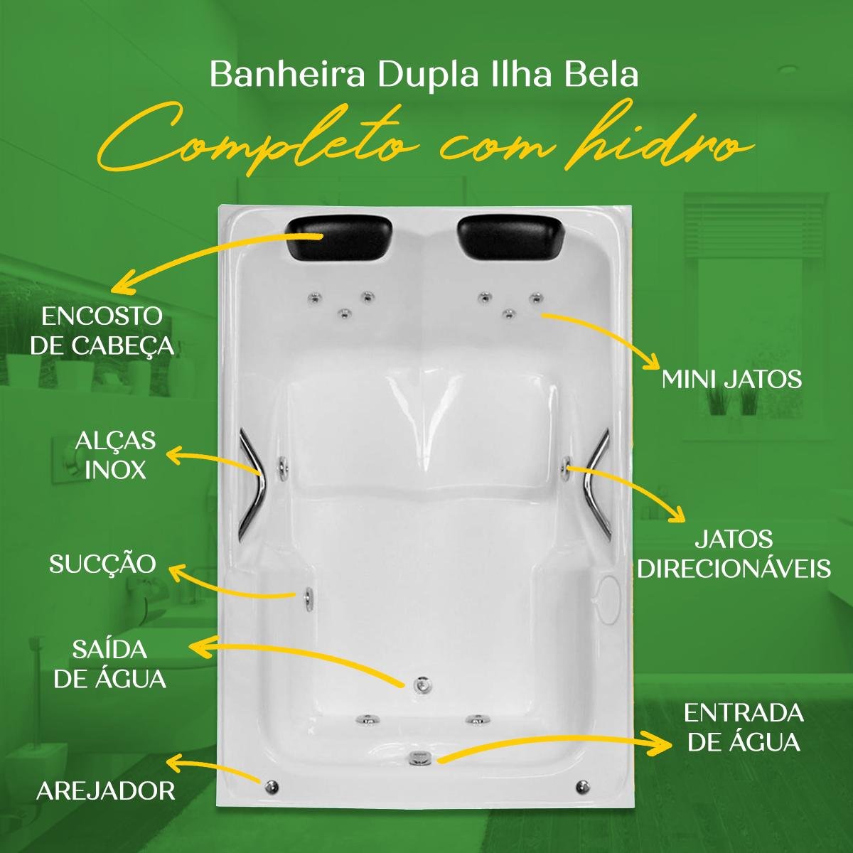 Banheira Dupla Ilha Bela Completa com Hidro - 4