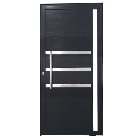 Porta Pivotante de Alumínio Preto com Puxador, Friso e Vidro Linha Veneza:Esquerda/ 210 x 100