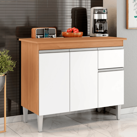 Balcão Gabinete de Pia para Cozinha sem Tampo 100cm Tatiane Amêndoa/branco- Mabe Magazine