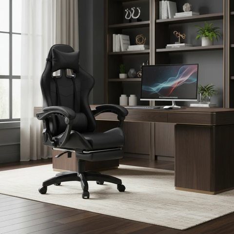 Cadeira de Escritório Gamer Nitro Preto Ergonômica Couro Sintético Reclinável Altura Ajustável