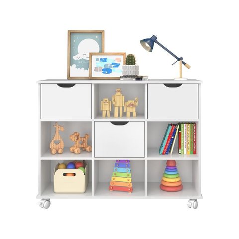Balcão com 9 Nichos e 3 Gavetas para Quarto Infantil