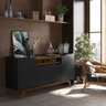 Buffet Aparador 4 Portas com Adega Pés em Madeira Maciça Luxo 152cm Preto e Freijó - 2