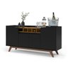 Buffet Aparador 4 Portas com Adega Pés em Madeira Maciça Luxo 152cm Preto e Freijó - 1