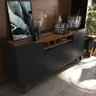 Buffet Aparador 4 Portas com Adega Pés em Madeira Maciça Luxo 152cm Preto e Freijó - 3