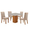 Ver imagem 2 de Mesa de Jantar Eloise 90cm Tampo MDF Vidro Canto Copo com 4 Cadeirasyasmin