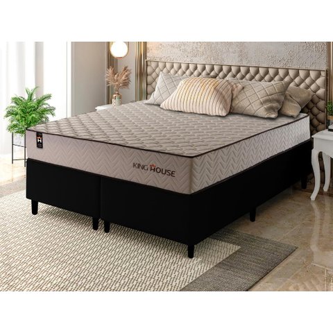 Conjunto Cama Box Espuma San Diego Bege King 193x203x67
