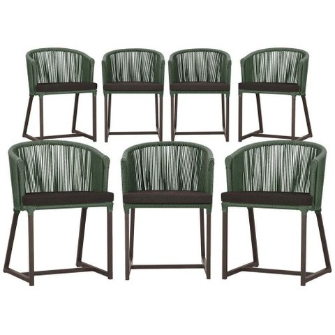 7 Cadeiras de Jantar Área Noronha Marrom E9 Trama Original Verde