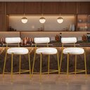 Ver imagem 1 de Banqueta Cozinha Média com Encosto Kit 3 Industrial Dourado Londres PU Facto D03 - D'Rossi