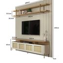 Ver imagem 3 de Rack com Prateleira e Painel Ripado 200cm 100% Mdf Cor:louro e Luna com Dourado