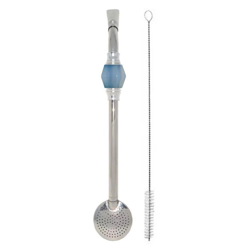 Bomba Chimarrão Rosqueável Com Pedra 24cm Diversas Cores Velho Porongo Azul claro - 2