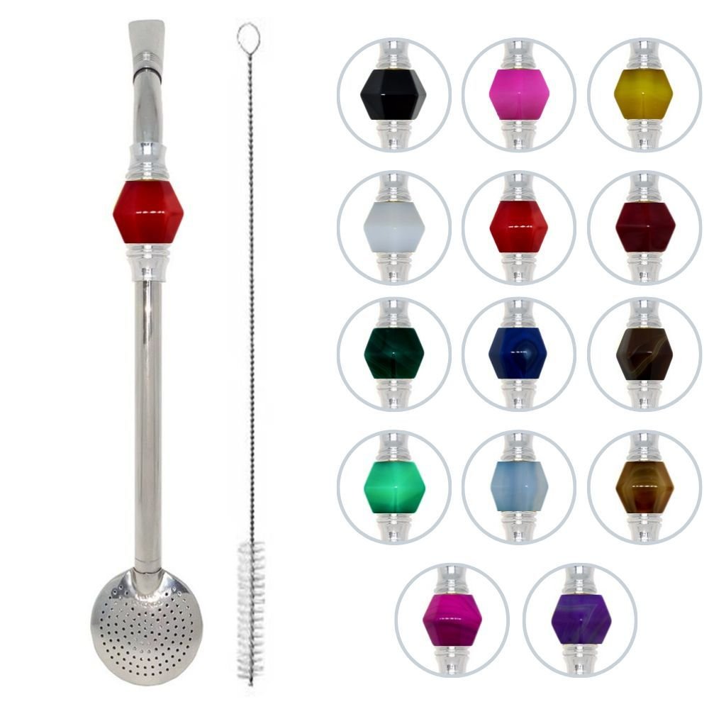 Bomba Chimarrão Rosqueável Com Pedra 24cm Diversas Cores Velho Porongo Azul claro - 1