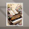 Quadro Vintage Piano com Flores 24x18cm:moldura Branca - 2