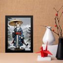 Ver imagem 1 de Quadro Arte Oriental Gato Samurai 45x34cm:moldura Preta