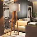 Ver imagem 2 de Luminária De Chão Tripé Delta Com Cúpula Abajur Off White/Nature