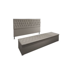 Kit Cabeceira Calçadeira Baú King 1,95 cm Madrid Suede Bege