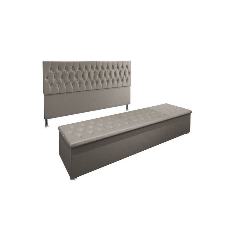 Kit Cabeceira Calçadeira Baú King 1,95 cm Madrid Suede Bege Kit Cabeceira Calçadeira Baú King 1,95 cm Madrid Suede Bege