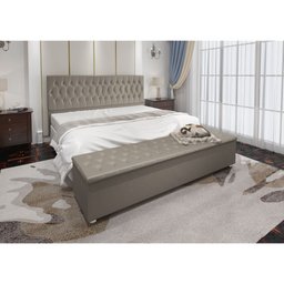 Kit Cabeceira Calçadeira Baú King 1,95 cm Madrid Suede Bege - 2