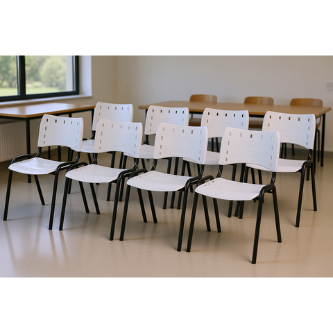 Kit 6 Cadeiras Iso Fixa Empilhável Escola Igreja Salão:branco