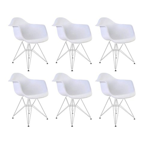 Kit 6 Poltronas Branca com Braço Daw Ferro Branco Branco