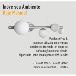 Lustre Pendente Figo Prata - 6 Globos Esfera de Vidro Branco - 6-2620-15-br - 10