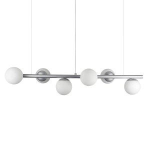 Lustre Pendente Figo Prata - 6 Globos Esfera de Vidro Branco - 6-2620-15-br
