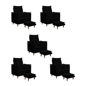 Kit 05 Poltronas Maria para Amamentação e Descanso com Puff Confortável Suede Preto Mabe Magazine