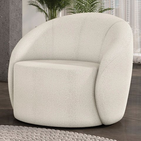 Poltrona Sala Decorativa Redonda 91cm Steve Boucle Off White I01 - Mpozenato