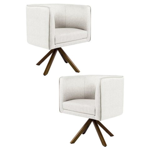 Kit 2 Poltronas Base Madeira Betina B-443 Linho Bege
