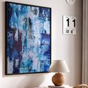 Ver imagem 1 de Quadro Decorativo Abstrato Mesclado Azul em Moldura Caixa Tacolado Moldura Trad 1cm Madeira Escura S