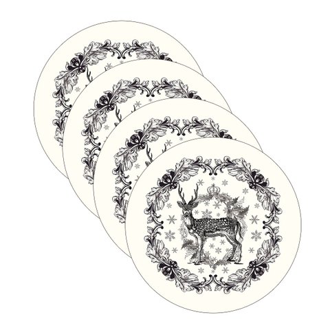 Kit Sousplat Natal Rena Preta - 4 Peças - sem Base