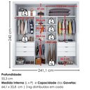 Ver imagem 3 de Guarda Roupa Casal 2 Portas de Correr com Espelho Versale 241 cm Branco Absoluto Zanz