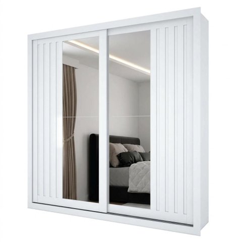 Guarda Roupa Casal 2 Portas de Correr com Espelho Versale 241 cm Branco Absoluto Zanz