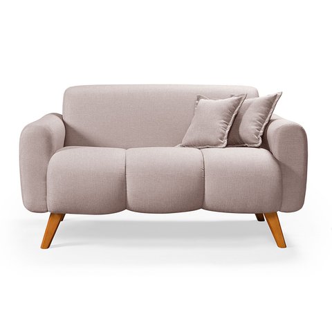 Namoradeira Dallas Confortavel Moderna em Linho Pes em Madeira: Creme