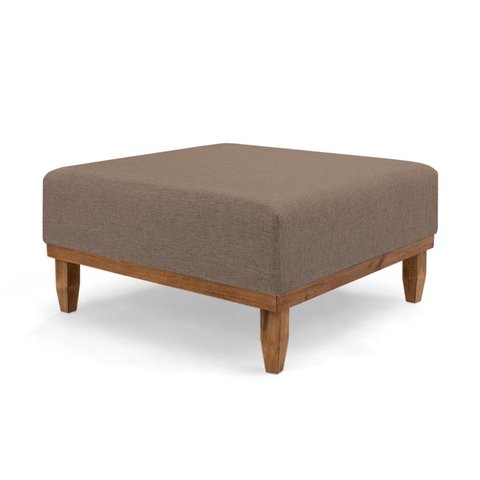 Puff Decorativo Quadrado com Rodapé Madeira Sara - Linho Marrom