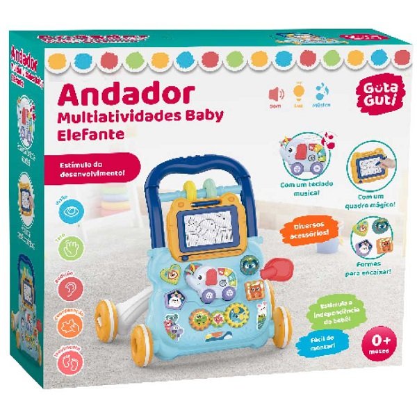 Andador Multiatividades Baby Elefante Azul Dm Toys - 2