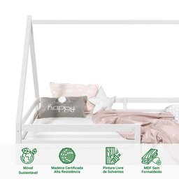 Cama Montessoriana Madeira Maciça Casa Estrado Sila Branco - 3