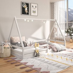 Cama Montessoriana Madeira Maciça Casa Estrado Sila Branco - 1