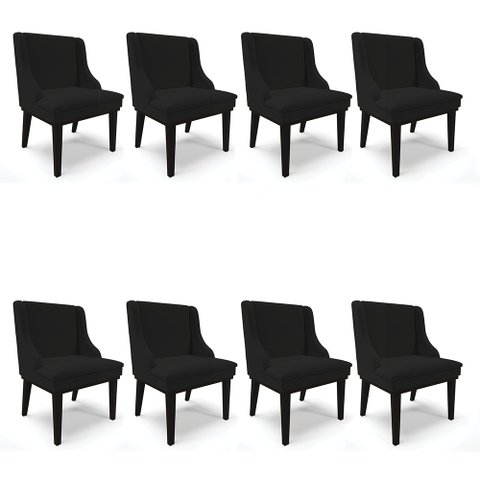 Kit 08 Cadeiras de Jantar Liz Linho Base Fixa Madeira Preto - D’Rossi - A79 Preto