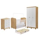 Ver imagem 2 de Dormitório Infantil Júnior 3 Portas, Cômoda e Berço Uli Branco Brilho/amêndoa com Colchão
