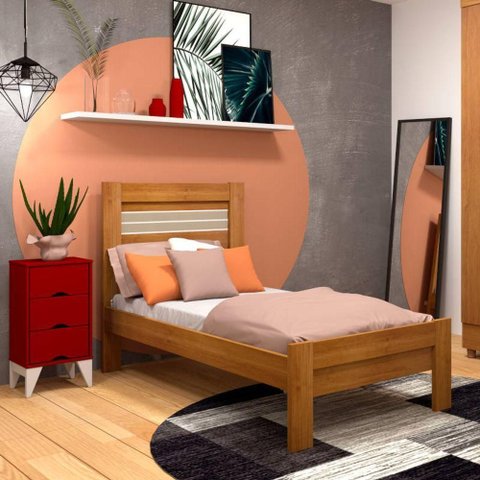 Cama Solteiro 100% Mdf - Safira -cinamomo-off White - Tcil Móveis