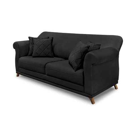 Sofá 2 Lugares Pé de Madeira Julieta 160 Cm Veludo S04 - D'Rossi Preto