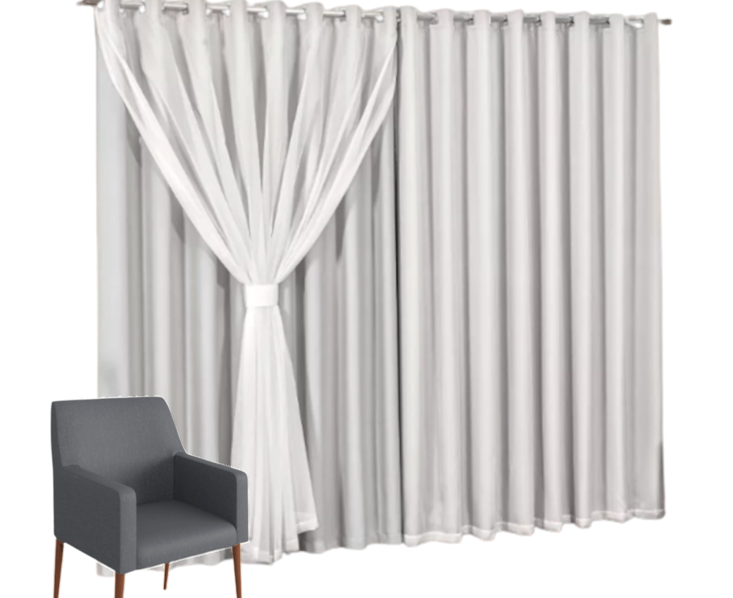 Cortina Blackout com voil 2,80x2,70 Para Trilho Duplo:Gelo | MadeiraMadeira