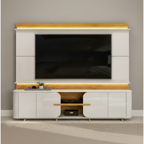 Estante e Home Theater Ripado para TV até 75 Polegadas com 100% MDF 240CMX200CM LED Lord Marrom Bali