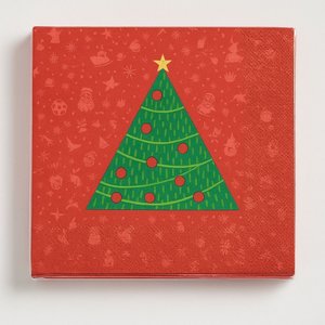 Kit Guardanapo de Natal Estampado Vermelho Pinheiro Verde 33x33cm Folha Dupla Prime 40 Unidades