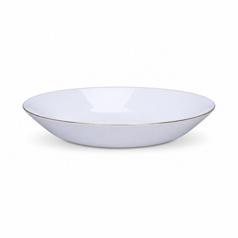 Prato Fundo Opalino Catarina Branco 21,5cm com Borda Dourada