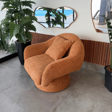 Poltrona Giratória Decorativa Orgânica Sala Estar Cogumelo Bouclê Moscow Terracota Vimont Moveis