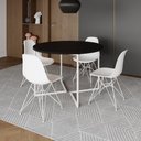 Ver imagem 1 de Mesa Industrial Jantar Redonda Preta 110Cm Base V Com 4 Cadeiras Eames Brancas Ferro Branco Preto