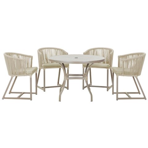 Mesa com 4 Cadeiras de Jantar Roma 100cm e Noronha em Aluminío Fendi Corda Nautica Estofado 7 Trama